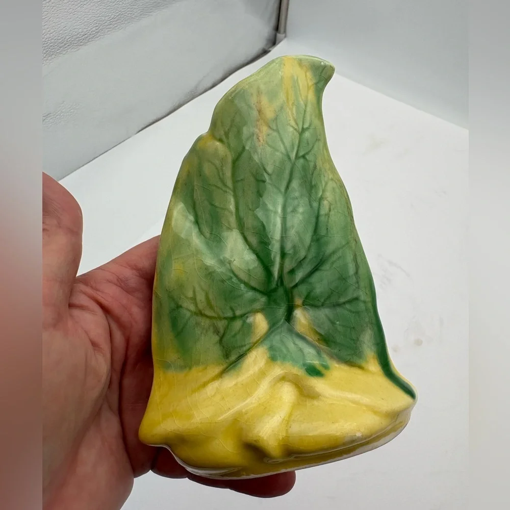 Mid-Century Modern Handcrafted Green and Yellow Leaf Vase